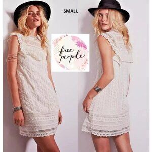 Free People Off-White Crochet Victoria Mock Neck Shift Sleeveless Mini Dress
